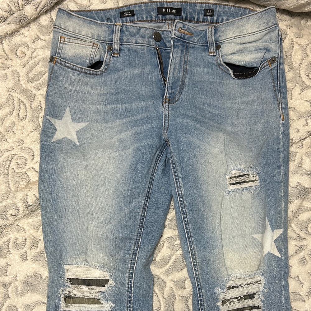 Miss Me Light Blue Star Skinny Jeans